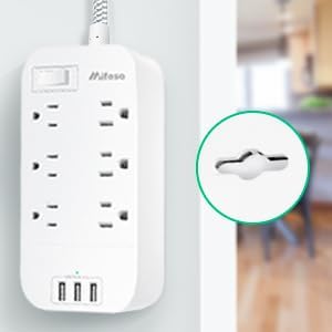 Extension Cord 10 FT, Mifaso Long Flat Plug Power Strip, 6 Outlets 3 USB A Ports Outlet Extender, Wall Mount, Desktop Charging Station for Home, Office and Dorm Essential