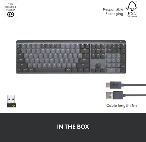 Logitech MX Mechanical Wireless Illuminated Performance Keyboard, Clicky Switches, Backlit Keys, Bluetooth, USB-C, macOS, Windows, Linux, iOS, Android, Metal