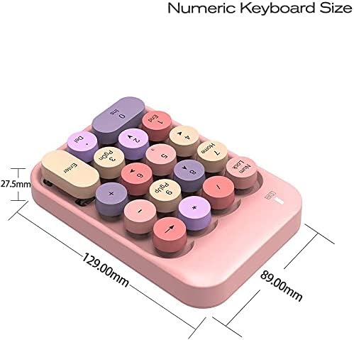 FELICON Wireless Numeric Keypad 18 Keys with 2.4G Mini Portable Silent Number Pad USB Receiver Financial Accounting Keyboard Extensions for Laptop Desktop PC Pro(Pink Mix)