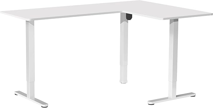 VIVO Corner Standing Desk, 63 x 47 inch Reversible L-Shaped Workstation, Electric Height Adjustment, Home, Office, and Reception Rooms, White Table Top White Frame, DESK-E3CTW-47