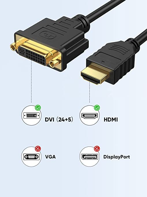CableCreation HDMI to DVI Cable, 2-Way Male to Female Adapter, 1080P Converter, 3D, Compatible with HDTV, PS3, PS4, DVD, Nintendo Switch, 15cm
