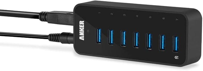 Anker Powered USB Hub for Laptop, 7 Ports USB 3.0 Data Hub, with 36W Power Adapter and BC 1.2 Charging Port for iPhone 7/6s Plus, iPad Air 2, Galaxy S Series, Note Series, Mac, PC, USB-Flash Drives