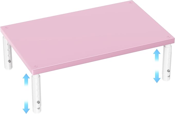 OPNICE Adjustable Computer Monitor Stand Riser for Desk, Desk Organizer & Office Decor for Women, Laptop Stand, Office Desk Accessories & Workspace Organizers for Home Office, Pink Wood
