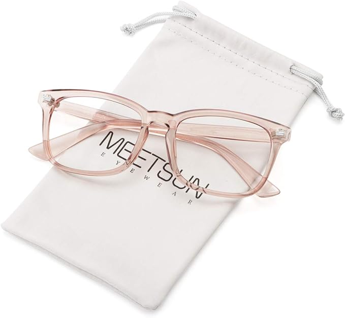 MEETSUN Blue Light Blocking Glasses Women Men, Anti Eye Strain Headache (Sleep Better),Computer Glasses UV400 Transparent Lens (Light Coffee Frame Clear Lens, 53)