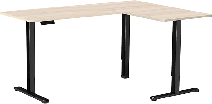 VIVO Corner Standing Desk, 63 x 47 inch Reversible L-Shaped Workstation, Electric Height Adjustment, Home, Office, and Reception Rooms, Light Wood Table Top Black Frame, DESK-E3CTC-47