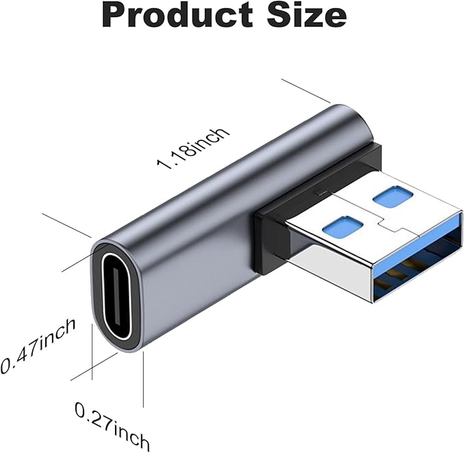AreMe 90 Degree USB C Female to USB Male Adapter 2 Pack, Left and Right Angle Type C to USB A Charger Converter for iPhone, Apple iWatch Watch, Airpods, iPad Air Mini and More