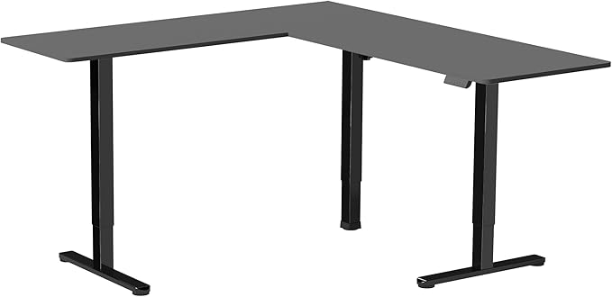 VIVO Corner Standing Desk, 75 x 63 inch Reversible L-Shaped Workstation, Electric Height Adjustment, Home, Office, and Reception Rooms, Black Table Top Black Frame, DESK-E3CTB-75