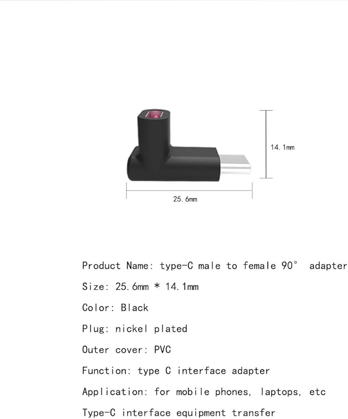 90 Degree Right Angle Type-C Male to Type-C Female Adapter 100W 40G,up and Down 90 Degree Type-c Plug to Jack Expansion Adapter is Suitable for Notebook Computers, Tablet Computers and Mobile Phones