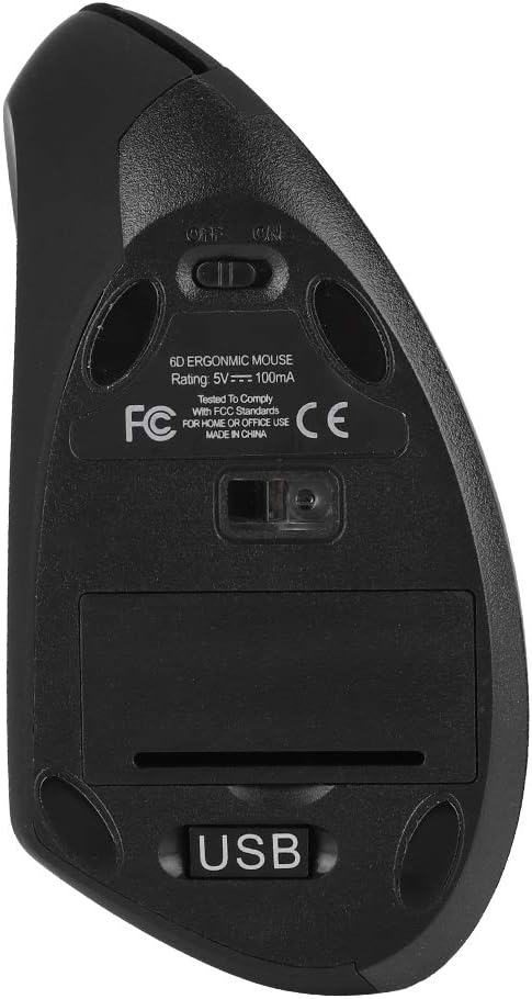 Mugast 2.4GHz Mouse,Ergonomic Left Handed Vertical Mouse,6 Keys Optical Mouse with Nano USB Receiver,800/1200/1600 Adjustable DPIs,for Laptop PC Computer/for/for Linux
