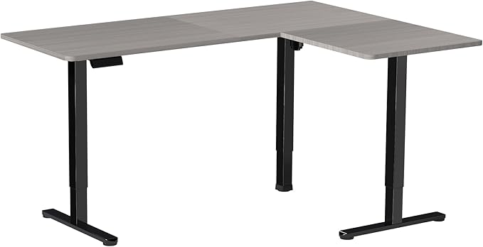 VIVO Corner Standing Desk, 63 x 55 inch Reversible L-Shaped Workstation, Electric Height Adjustment, Home, Office, and Reception Rooms, Dark Gray Table Top Black Frame, DESK-E3CTG