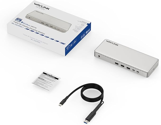 Docking Station 3 Monitors, WAVLINK SM770 Docking Station with Triple HDMI, Dual DP, 100W PD in, 10Gbps USB A&C, 2.5G Ethernet Port, Compatible with Intel Mac, SMI Driver & Host USB3.2 Gen 2 Required