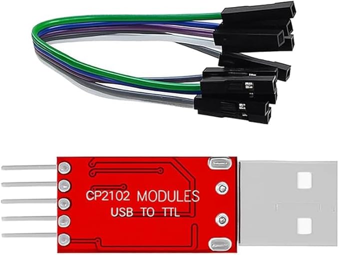 CP2102 USB to TTL Serial Adapter – USB 2.0 to 5Pin UART Converter Module with 3.3V/5V Output, STC Compatible, Includes Jumper Wires – for Arduino, ESP8266, STM32, DIY Projects (1-Pack)