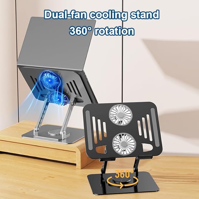 Laptop Cooling Stand with Fan and 360 ° Rotating Base, Adjustable Height, for Desk Gaming/Office Movie Watching and Screen Sharing, Portable Computer Notebook Stand Compatible Up to 17 Inches
