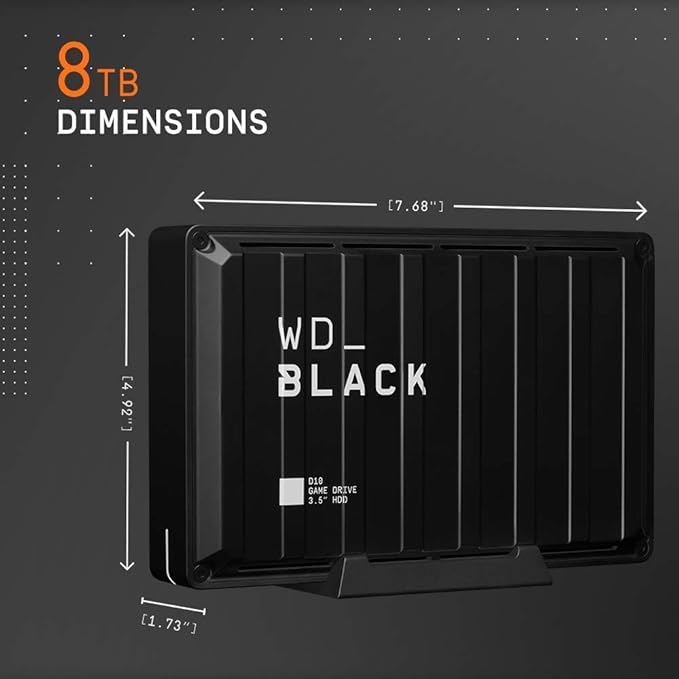WD_BLACK 8TB D10 Game Drive - Portable External Hard Drive HDD Compatible with Playstation, Xbox, PC, & Mac - WDBA3P0080HBK-NESN