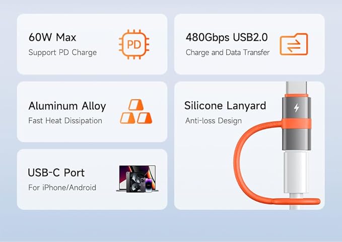 mcdodo Lightning Female to USB C Male Adapter 60W Lightning to Type-C Adapter Support Charging and Data Transfer for iPhone 15 16 Pro/ProMax/Plus/iPad Pro/iPad/MacBook/Galaxy,Not Support OTG/Audio