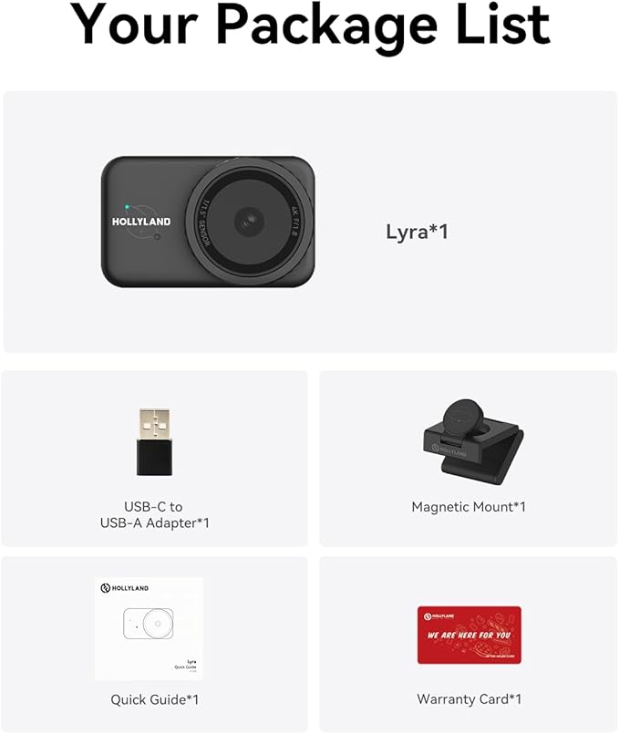 Hollyland Lyra Webcam UHD 4K Webcam for PC, 1/1.5" Sensor, Auto Framing, PDAF, Control for Live Streaming, Video Calls, Gaming, Works with Zoom, Teams, Twitch & More