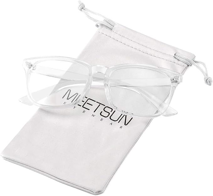 MEETSUN Blue Light Blocking Glasses Women Men, Anti Eye Strain Headache (Sleep Better),Computer Glasses UV400 Transparent Lens (Clear Frame Lens,53)