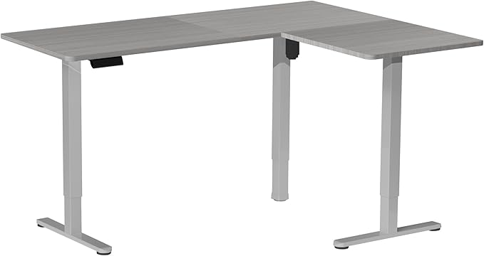 VIVO Corner Standing Desk, 63 x 55 inch Reversible L-Shaped Workstation, Electric Height Adjustment, Home, Office, and Reception Rooms, Dark Gray Table Top Gray Frame, DESK-E3CTGG