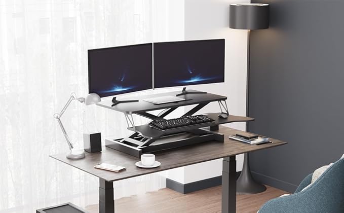 Panana Standing Desk Height Adjustable Sit to Stand Converter Stand Up Desk Tabletop Workstation Dual Monitor Desk Riser for Home Office (37")