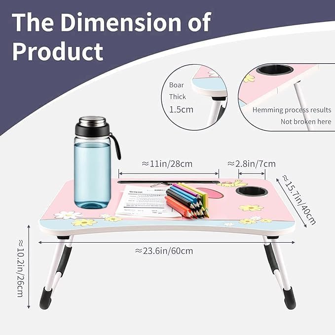 Kawaii Laptop Desk Foldable Kawaii Bed Desk Table Cute Folding Breakfast Tray Portable Lap Standing Desk Notebook Stand Reading Holder for Bed/Couch/Sofa/Floor (Pink)