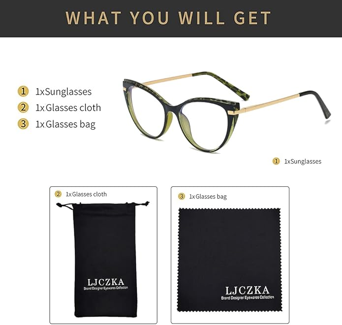 LJCZKA Blue Light Blocking Glasses Women Anti Eye satrain Computer Cat eye Eyeglasses Cateye Clear Frame