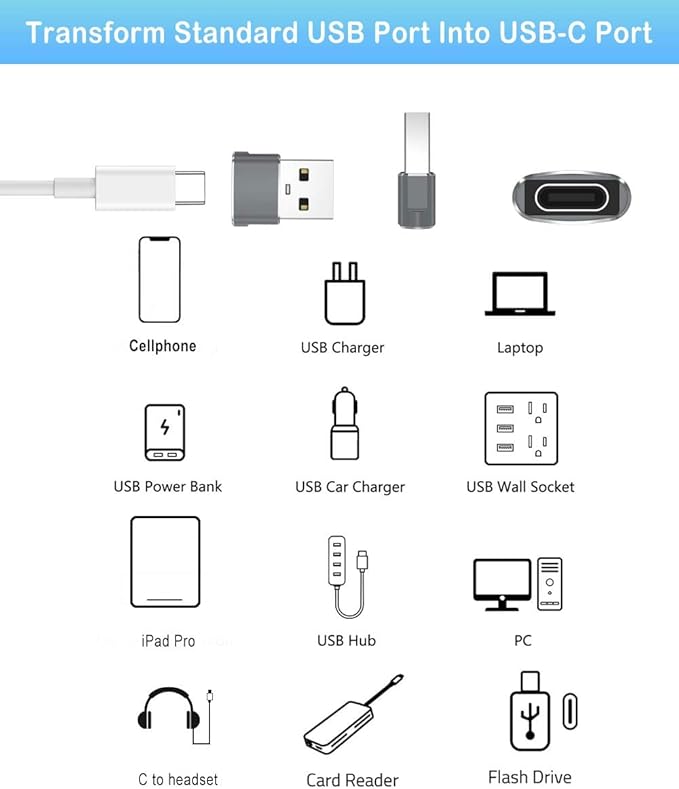 USB to USB C Adapter 10 Pack,USB C Female to A Male OTG Charger Type C Converter for Apple Watch Ultra iWatch 7 8 9,iPhone 16 15 14 13 Plus Pro Max,AirPods 3,iPad Air,Car,Sam-Sung Galaxy S24 23