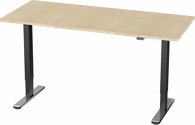 VIVO Electric 60 x 30 inch Stand Up Desk, Height Adjustable, Light Wood Top Black Frame, Home and Office Furniture Sets, DESK-KIT-0B6C