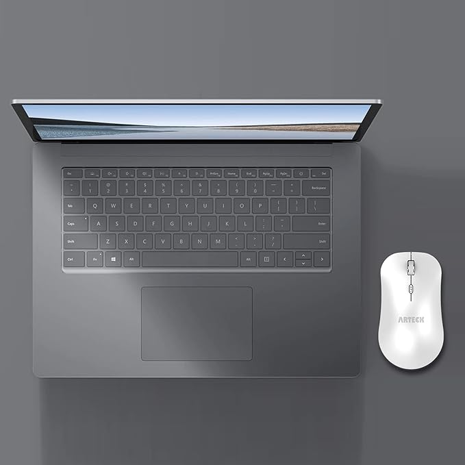 Arteck 2.4G Wireless Mouse with Nano USB Receiver Ergonomic Design Silent Clicking for Computer/Desktop/PC/Laptop and Windows 10/8/7 Build in Rechargeable Battery - White