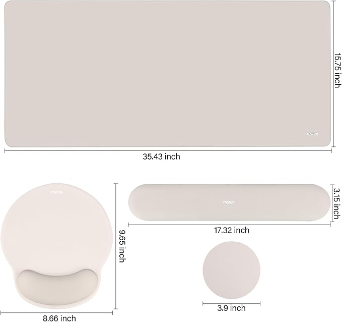 MOSISO Wrist Rest for Keyboard Mouse Pad Set, Large Gaming Deskpad&Circle Curved Mousepad&Keyboard Wrist Rest&Coaster, Ergonomic Non-Slip Mousepad&Easy Typing Pad with Silicone Lining, Stone Gray
