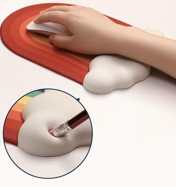 Cute Rainbow Mouse Pad with Wrist Rest for Mouse Pad Gel Cloud Keyboard Wrist Rest PU Base Silicone Ergonomic White Cloud Mouse Wrist Pad Support for Gaming Desk Laptop Home Office