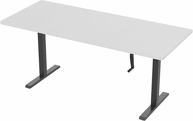 VIVO Manual Height Adjustable 71 x 30 inch Stand Up Desk, White Table Top, Black Frame, Standing Workstation with Foldable Handle, DESK-KIT-MB7W