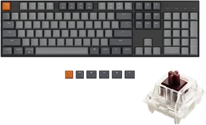 Keychron K10 Wireless Mechanical Gaming Keyboard, 104 Keys Full Size Gateron G Pro Brown Switch, White LED Backlight Rechargeable USB-C Wired Bluetooth Professional Office Keyboard for Mac/Windows