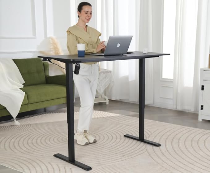 Standing Desk Adjustable Height, Electric Height Adjustable Table, 55'' X 24'' Stand Up Desk with Double Hooks and Wheels, 27''-45'' Lifting Range Sit Stand Home Office Desk(Black)