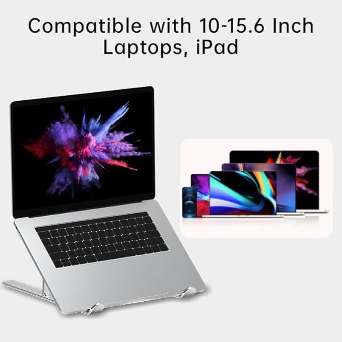 Portable Laptop Stand (Include Storage Bag), Adjustable Folding Aluminum Stand, Compatible with 10-15.6 Inch Laptops, iPad, Tablet. Silver