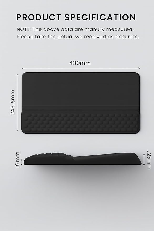 RAPIQUE Ergonomic Keyboard Wrist Rest Pad, Computer Keyboard Stand for Full Size & Wireless Keyboards, Typing Angle Wrist Relief Tray, Portable Holder for Office and Home Desk Use - Black
