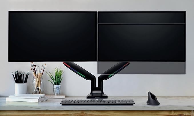 Kensington SmartFit One‑Touch Height Adjustable Dual Monitor Arm – Ergonomic Gas‑Spring Articulating Arm, Supports 13–34″ Monitors Cable Management, C‑Clamp/Grommet Mount – Black (K59601WW)
