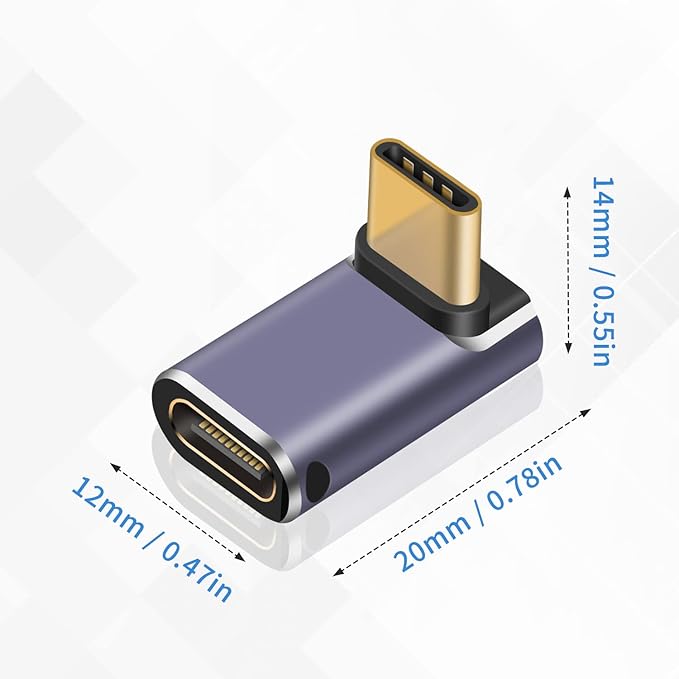 Poyiccot 240W USB C 90 Degree Adapter, Up & Down 90 Degree USB C Adapter,(40Gbps, 8K@60Hz, Male to Female) Type C Extender Compatible for iPad, Notebook, Galaxy S23, Thunderbolt 4/3, (2-Pack)