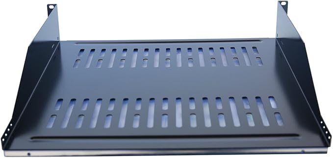 RAISING ELECTRONICS 1 Pack 19inch Vented Steel 2 Space 2U Rack Mount Cantilever Network Shelf 18inch Deep