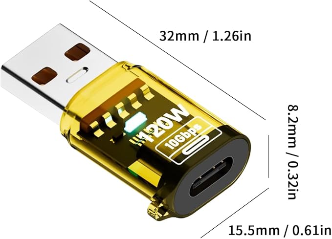 Poyiccot 4Pack 10Gbps USB C Female to USB Male Adapter 120W USB 3.2 Type C to Type A Charger Connector with Double-Side LED Comaptible for iPhone 15 16 Plus Pro Max, Laptop, Charger, Earphone, Yellow