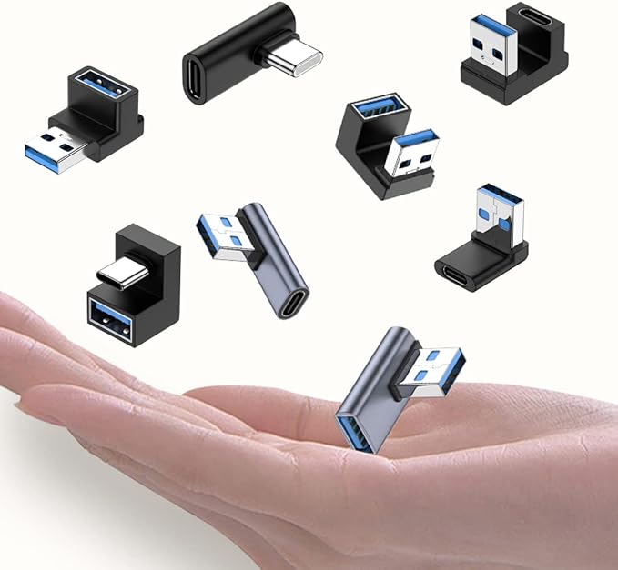 Right Angle USB A Male to USB C Female Adapter, 90 Degree USB 3.0 to Type C Cable Connector Support Unidirectional Sides 10Gbps & Data Transfer, for Laptops/Phone/Tablet/PC