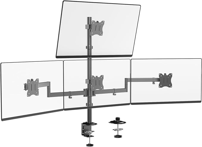 Quad Monitor Mount for 17-27 Inches - Fully Adjustable Heavy Duty 4 Monitor Arm Desk Mount, Max Load 22lbs per Screen, Clamp/Grommet, VESA 75/100 mm, Black