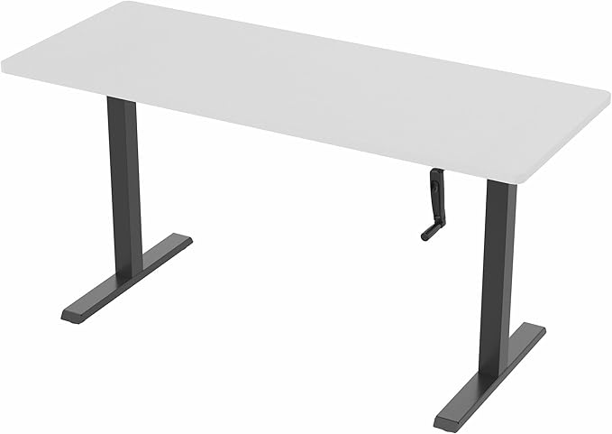 VIVO Manual Height Adjustable 60 x 24 inch Stand Up Desk, White Solid One-Piece Table Top, Black Frame, Standing Workstation with Foldable Handle, DESK-KIT-MB6W