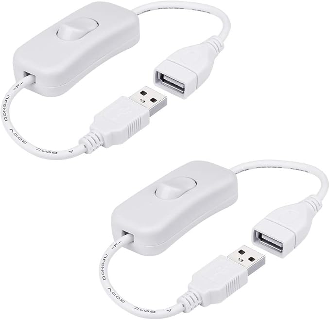 ELECTOP 2 Pack Male to Female USB Cable with On/Off Switch, USB Extension Inline Rocker Switch for Driving Recorder, LED Desk Lamp, USB Fan, LED Strip(White)