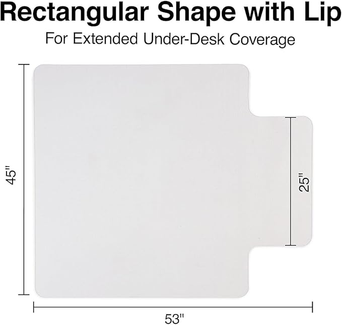 Staples Office Chair Mat, Clear Floor Mats with Lip, Hard Floors, Textured Underside, Extended Under-Desk Coverage, 53 x 45 Inch, Smooth Glide