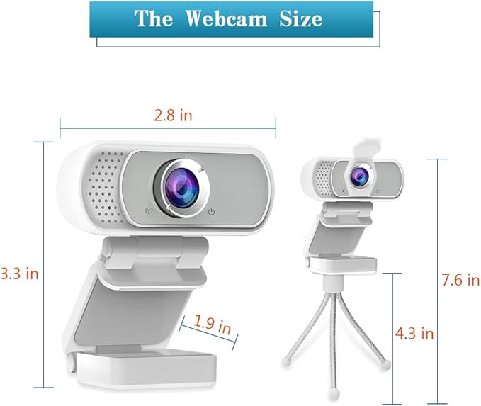HZQDLN Webcam for PC, HD 1080P Webcam with Microphone, 110° Wide Angle USB Plug & Play - Noise Canceling for Video Calls, Streaming, Gaming - Built-in Privacy Shutter & Tripod
