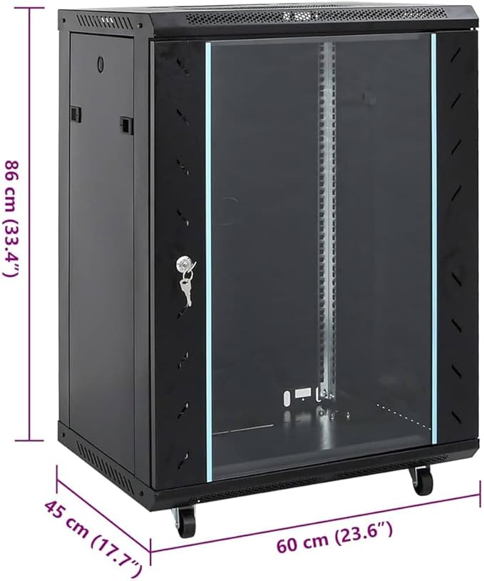 15U Network Cabinet 19 Inch Server Rack, Wall Mount Data Enclosure with Lockable Toughened Glass Door, Cold-Rolled Steel IT Server Organizer 23.6 x 17.7 x 33.9 Inches