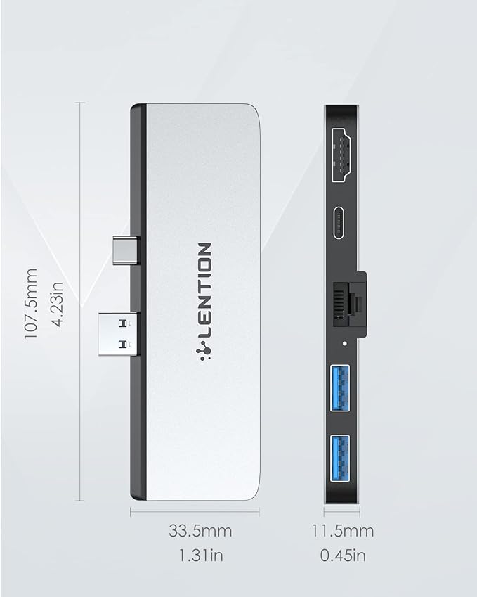 LENTION Surface Pro Dock, 5-in-1 Surface Pro 7 Hub, 4K@60Hz USBC to HDMI Hub, USB C to Gigabit Ethernet Hub, 2 x USB 3.0 Hub, PD 60W Type C Charging Port Hub(CS35, Silver)