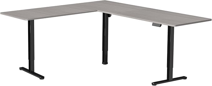 VIVO Corner Standing Desk, 75 x 63 inch Reversible L-Shaped Workstation, Electric Height Adjustment, Home, Office, and Reception Rooms, Dark Gray Table Top Black Frame, DESK-E3CTG-75