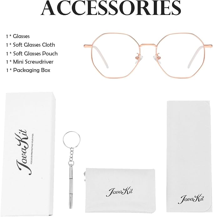 JOVAKIT Polygon Blue Light Blocking Glasses for Women Men Vintage Octagon Square Non-prescription Metal Eyeglasses