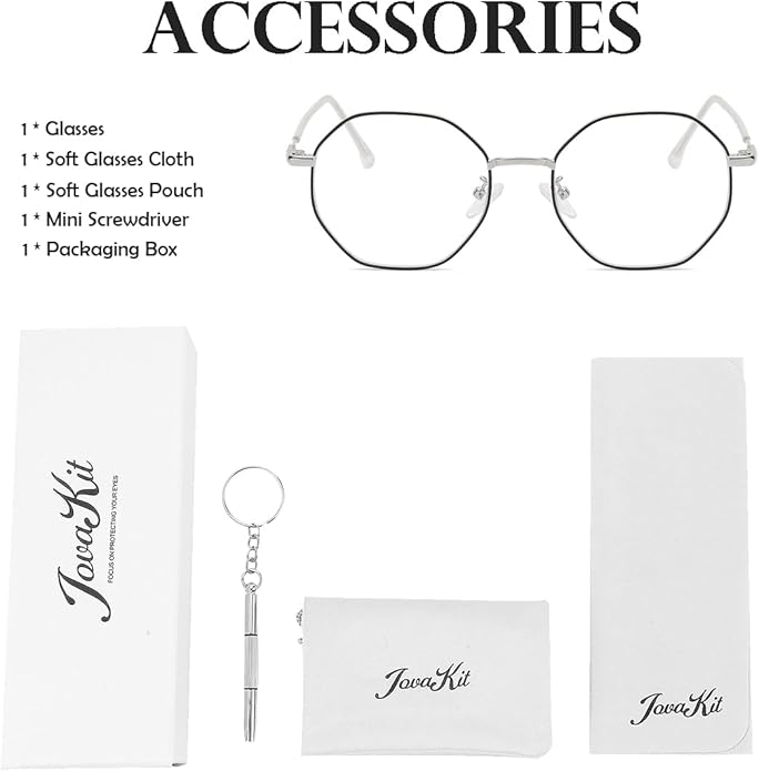 JOVAKIT Polygon Blue Light Blocking Glasses for Women Men Vintage Octagon Square Non-prescription Metal Eyeglasses